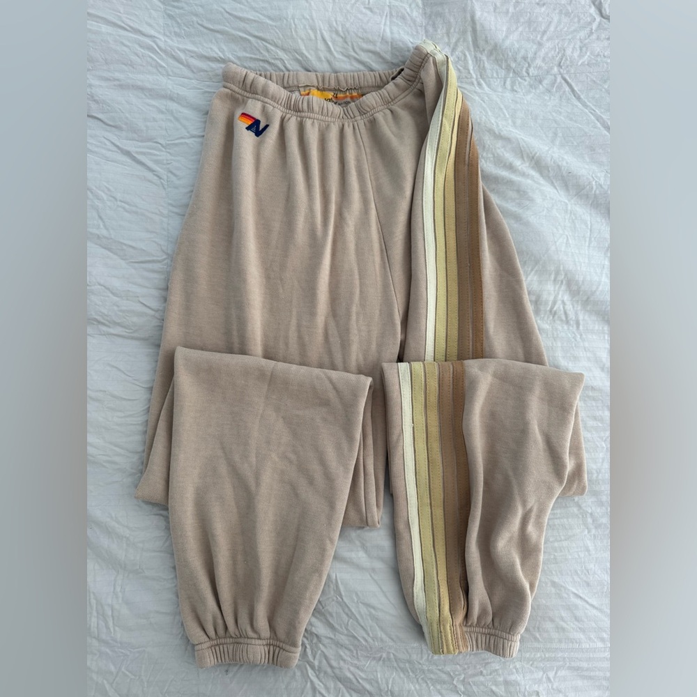Aviator Nation Cream Track Pants with Multicolor Stripe